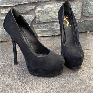 Yves Saint Laurent black suede platform heels